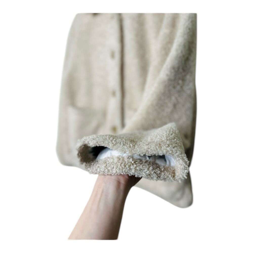 FEW MODA New York Teddy Jacket Medium beige Fuzzy coat large buttons collared - Picture 7 of 8